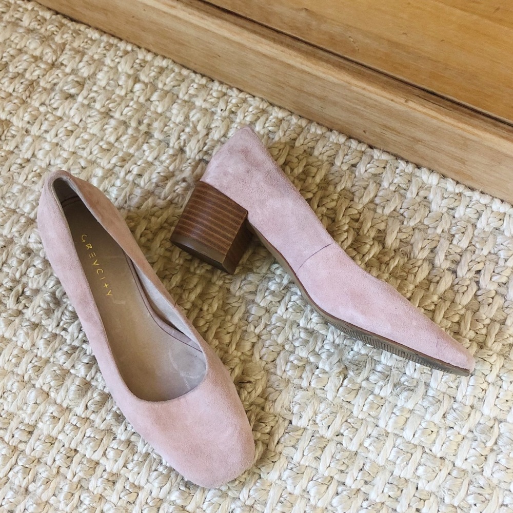Pink suede heels